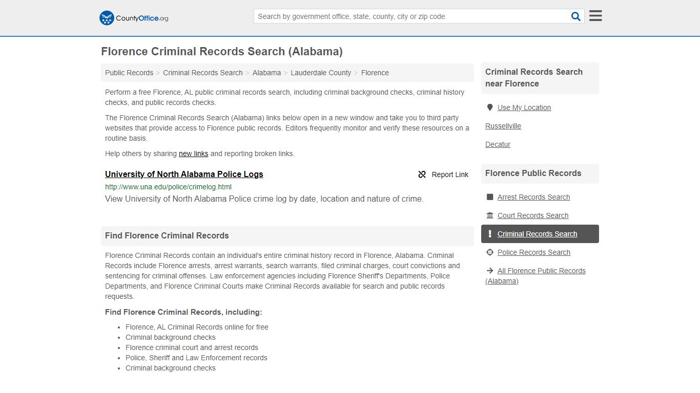 Florence Criminal Records Search (Alabama) - County Office