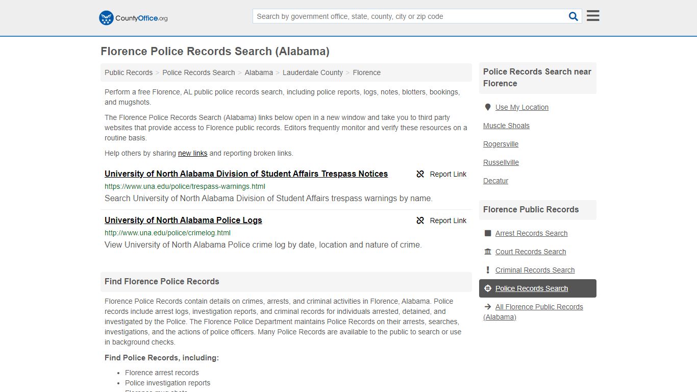 Police Records Search - Florence, AL (Accidents & Arrest Records)